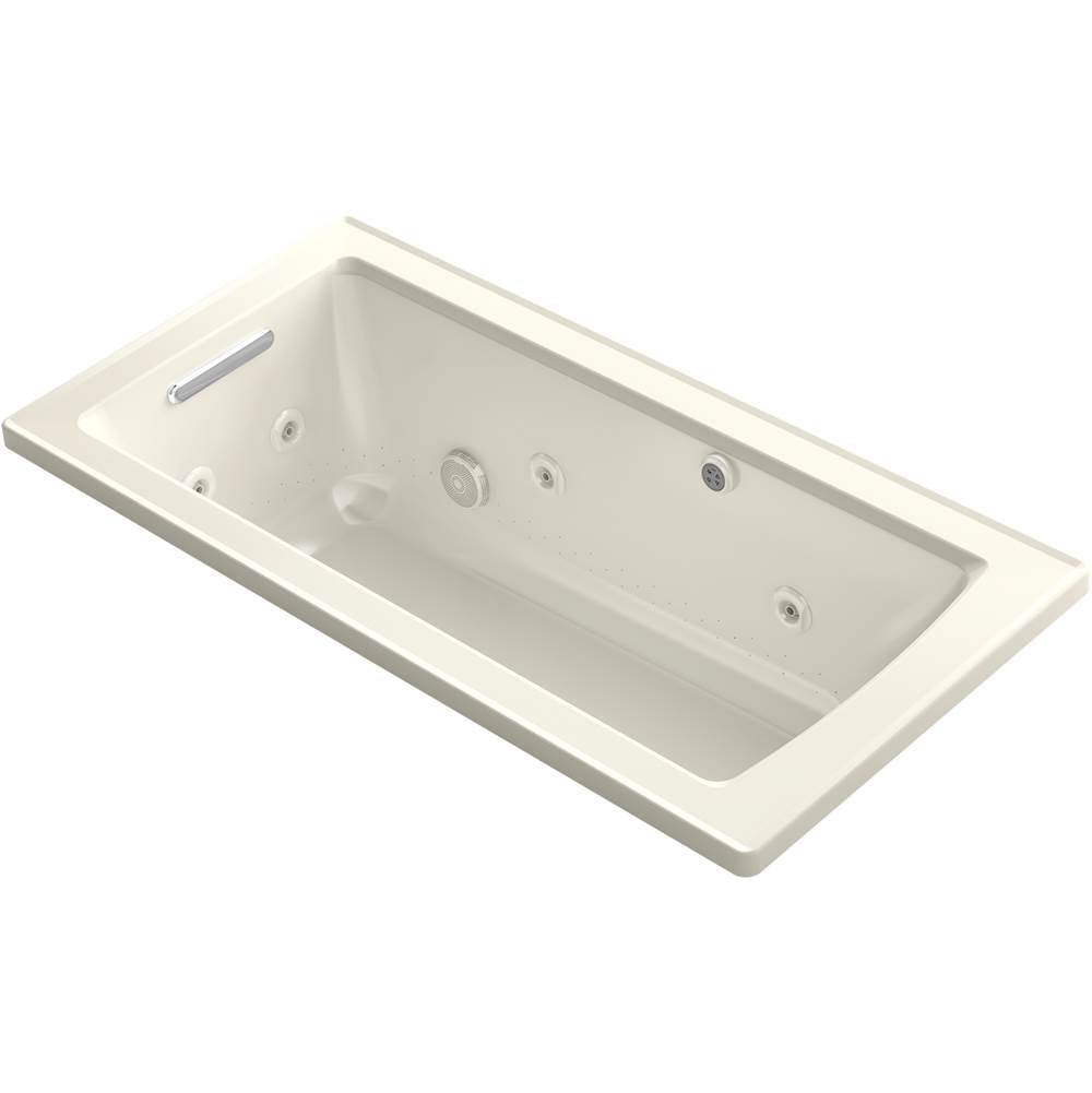 Kohler - Archer 60'' x 30'' drop-in Heated BubbleMassageE air bath with whirlpool - Biscuit