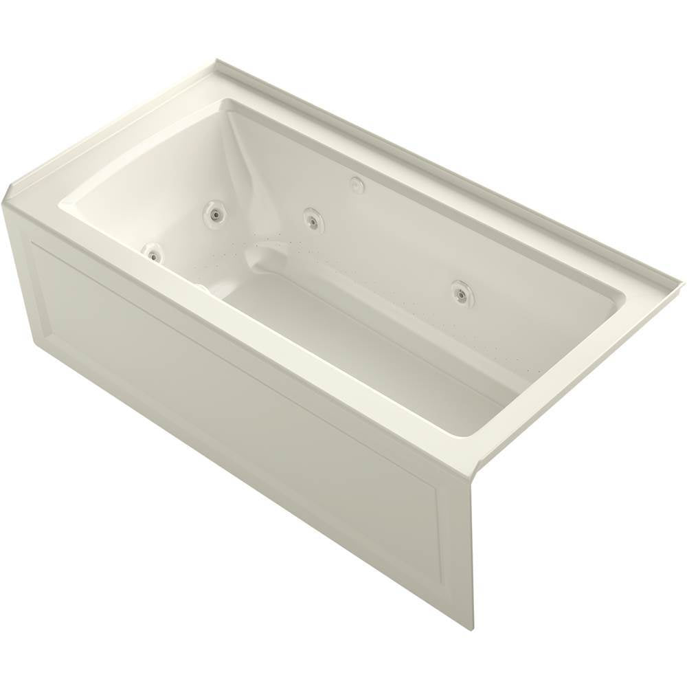 Kohler - Archer 60'' x 30'' alcove Heated BubbleMassageE air bath and whirlpool, right drain - Biscuit