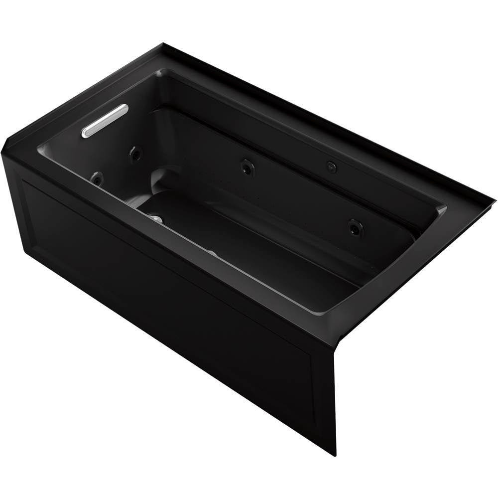 Kohler - Archer 60'' x 32'' alcove Heated BubbleMassageE air bath and whirlpool, right drain - Black