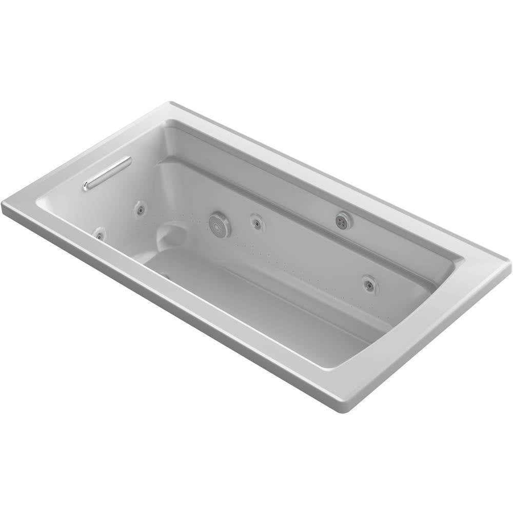 Kohler - Archer 60'' x 32'' drop-in Heated BubbleMassageE air bath and whirlpool - Ice Grey