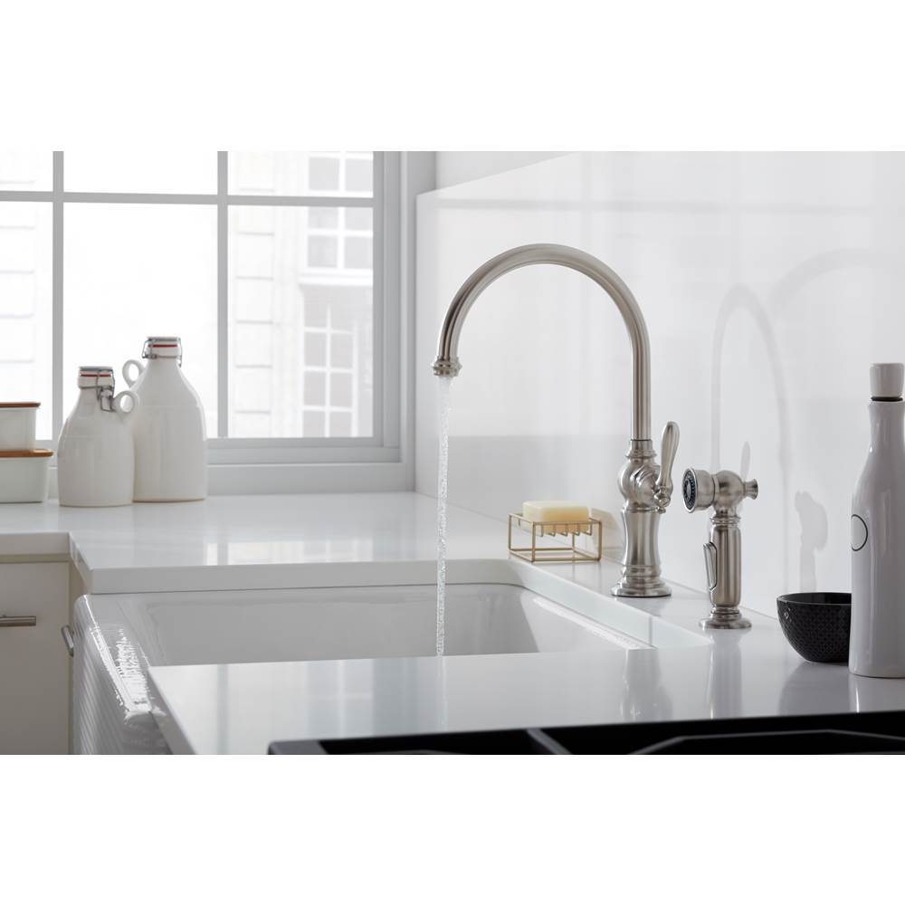 Artifacts Single-handle kitchen sink faucet with two-function sprayhead