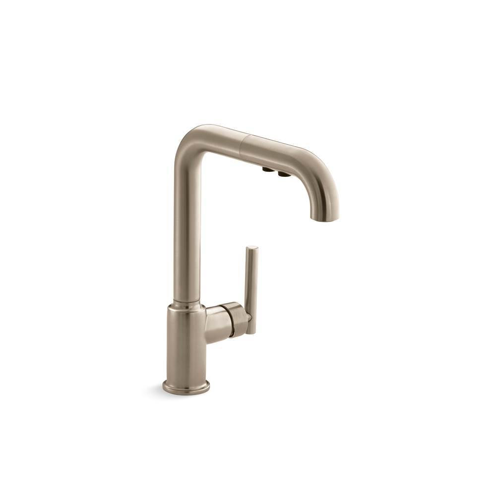 Kohler - Purist Pull-out kitchen sink faucet with three-function sprayhead - Vibrant Brushed Bronze