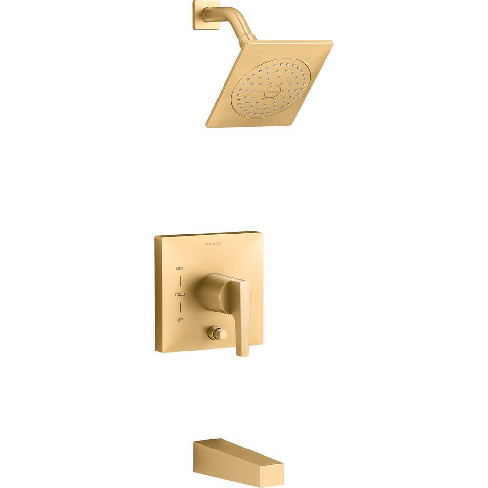 Kohler - Honesty Rite-Temp bath and shower trim kit with push-button diverter, 2.5 gpm - Vibrant Brushed Moderne Brass
