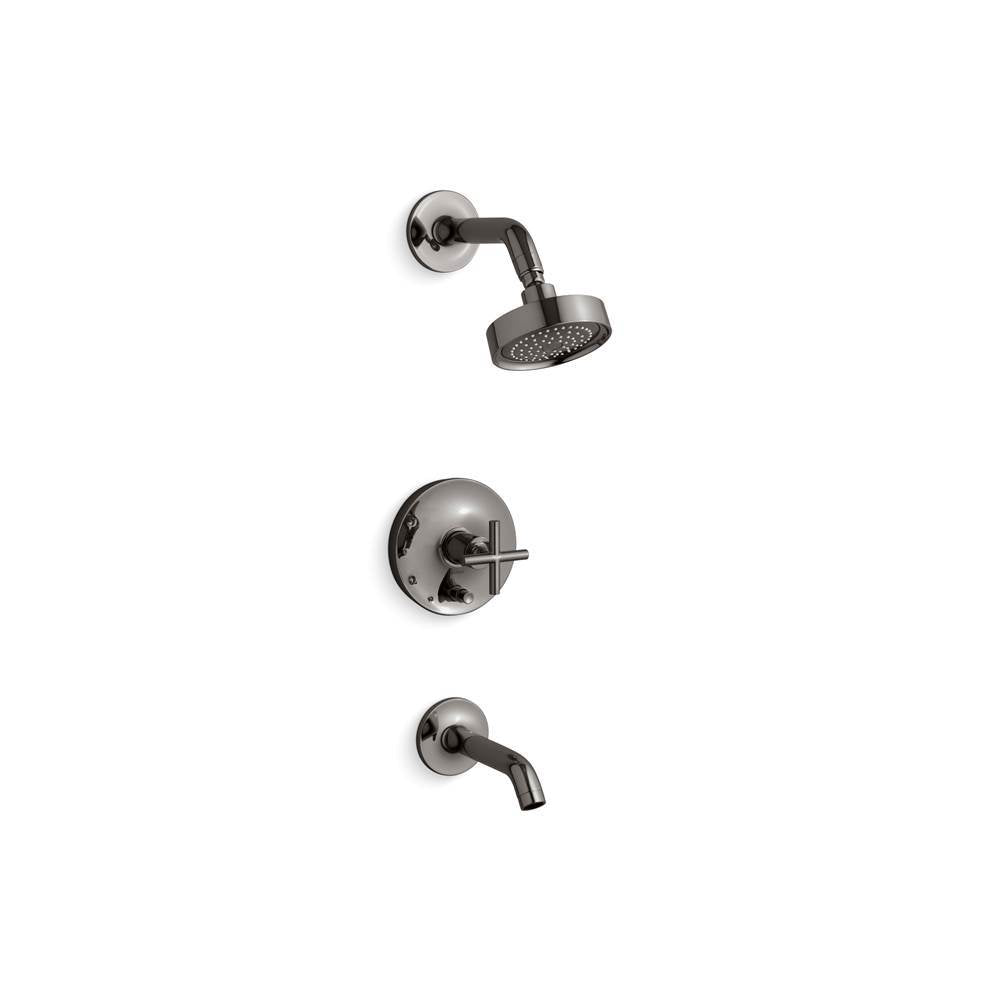 Kohler - Purist Rite-Temp bath and shower trim kit with push-button diverter and cross handle, 2.5 gpm - Vibrant Titanium