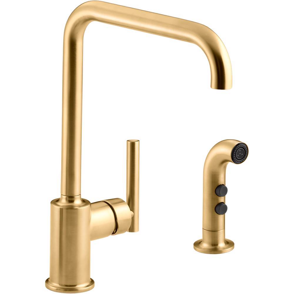 Kohler - Purist Single-handle kitchen sink faucet with side sprayer - Vibrant Brushed Moderne Brass