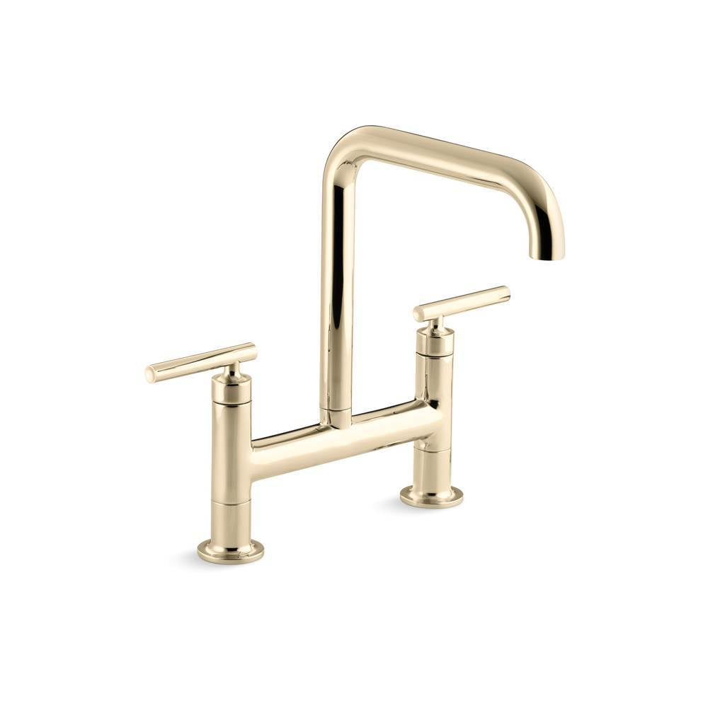 Kohler - Purist Two-hole bridge kitchen sink faucet - Vibrant French Gold