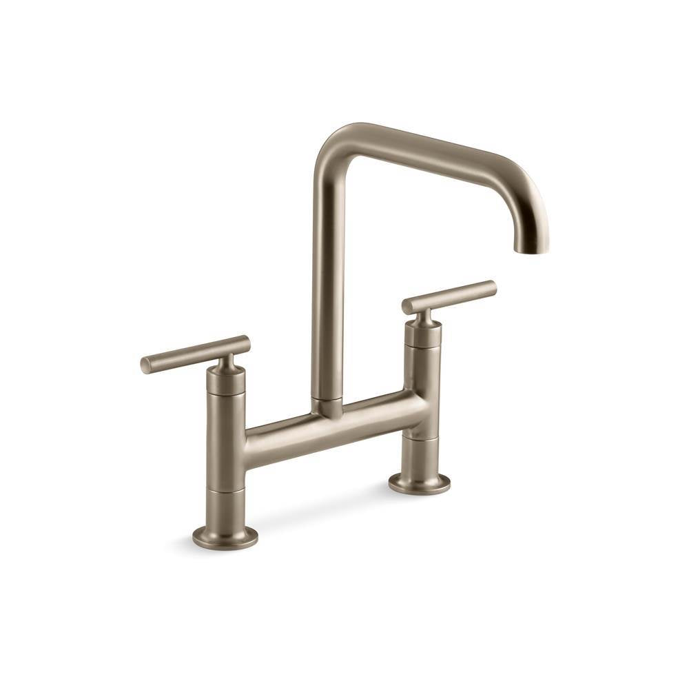 Kohler - Purist Two-hole bridge kitchen sink faucet - Vibrant Brushed Bronze