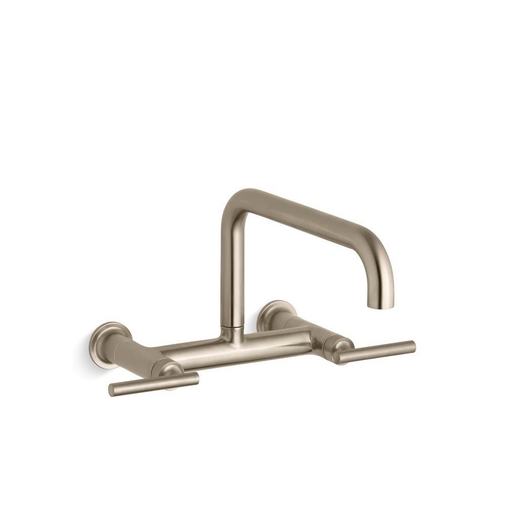 Kohler - Purist Two-hole wall-mount bridge kitchen sink faucet - Vibrant Brushed Bronze
