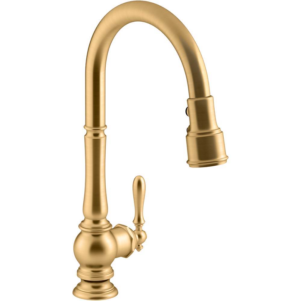 Kohler - Artifacts Pull-down kitchen sink faucet with three-function sprayhead - Vibrant Brushed Moderne Brass
