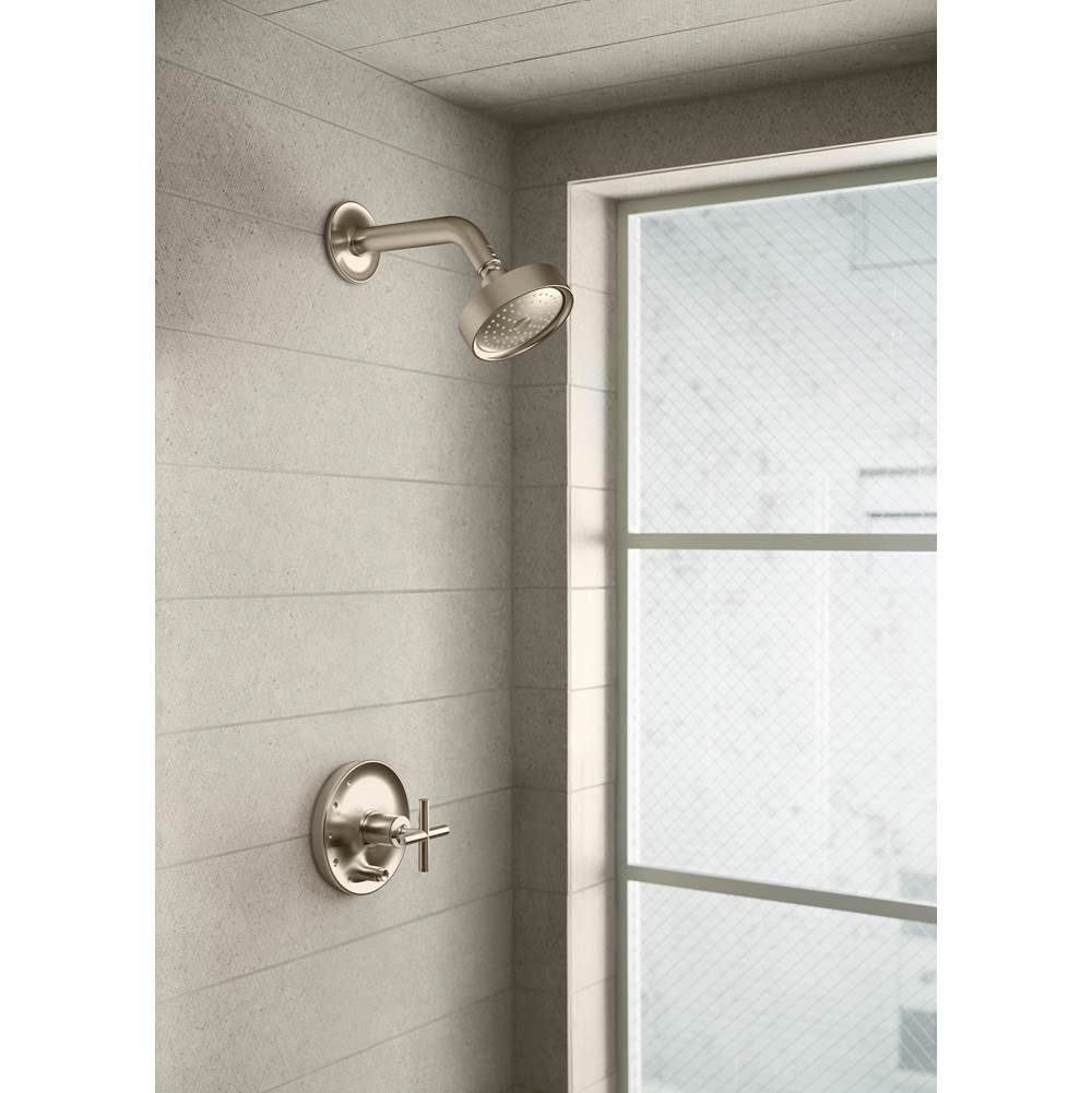 Purist Rite-Temp valve trim with push-button diverter and cross handle