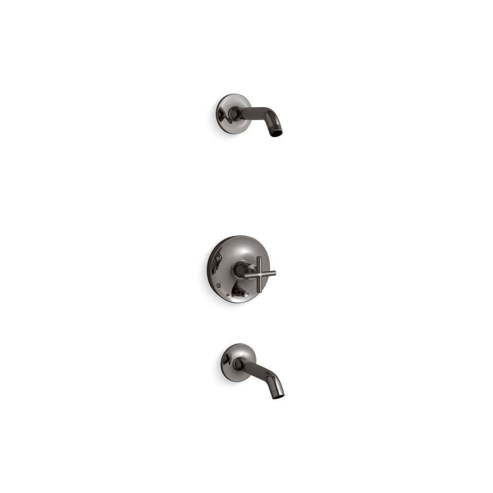 Kohler - Purist Rite-Temp bath and shower trim kit with push-button diverter and cross handle, without showerhead - Vibrant Titanium