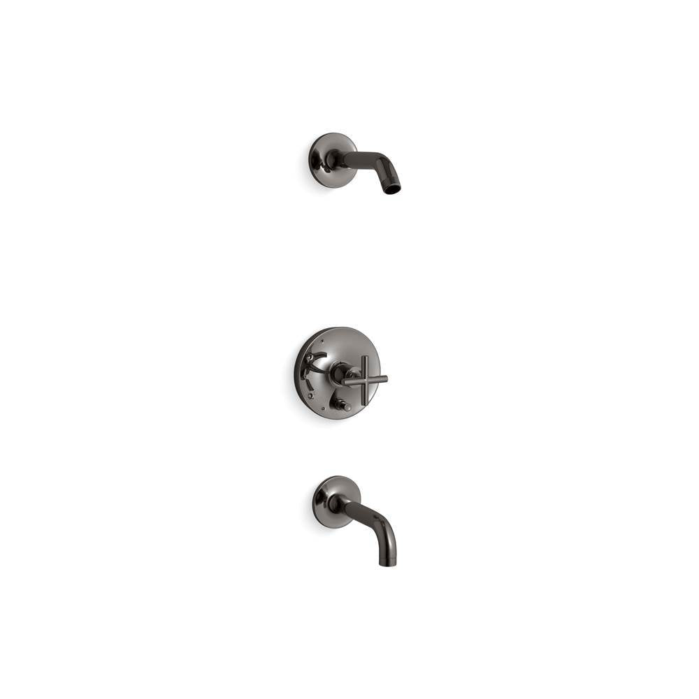 Kohler - Purist Rite-Temp bath and shower trim kit with push-button diverter and cross handle, without showerhead - Vibrant Titanium