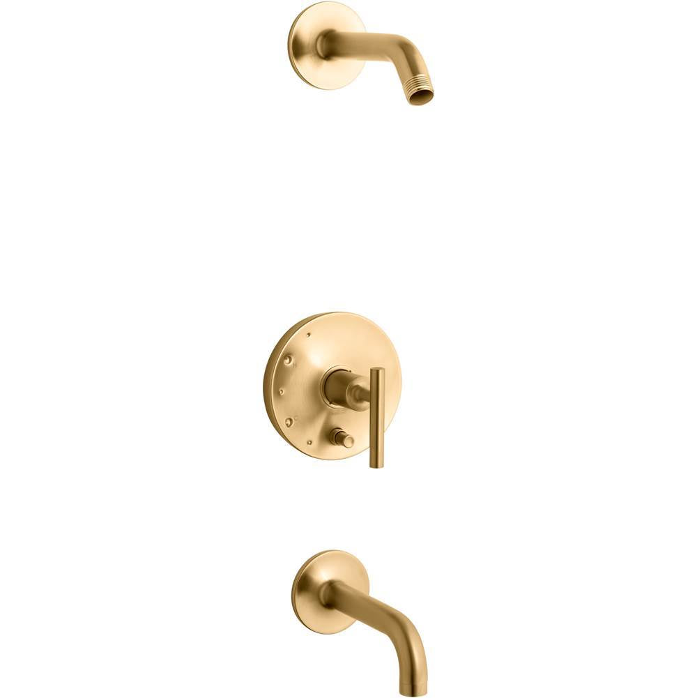 Kohler - Purist Rite-Temp bath and shower trim kit with push-button diverter and lever handle, without showerhead - Vibrant Brushed Moderne Brass