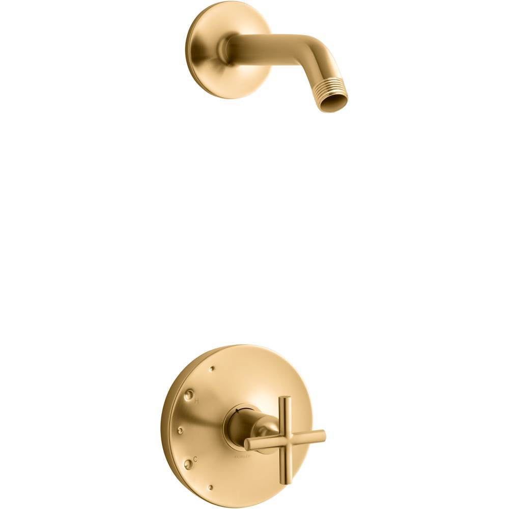Kohler - Purist Rite-Temp shower trim kit with cross handle, without showerhead - Vibrant Brushed Moderne Brass