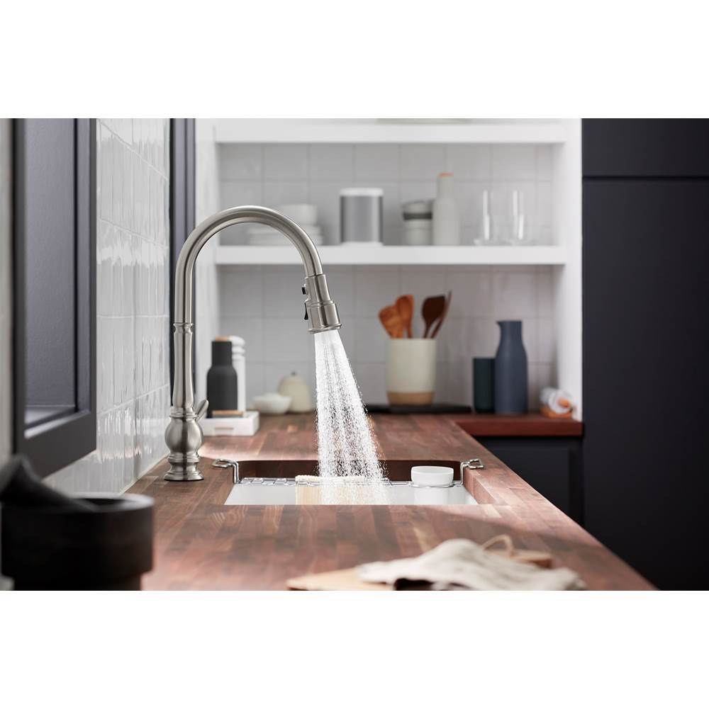 Artifacts Touchless pull-down kitchen sink faucet with KOHLER KonnectE and three-function sprayhead