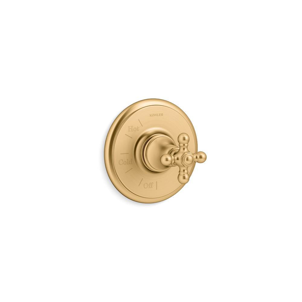 Kohler - Artifacts Rite-Temp valve trim with cross handle - Vibrant Brushed Moderne Brass