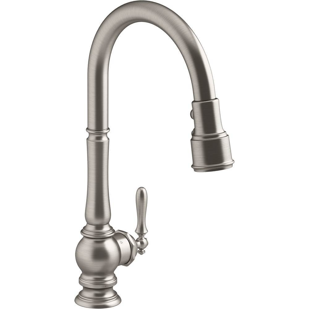 Kohler - Artifacts Touchless pull-down kitchen sink faucet with KOHLER KonnectE and three-function sprayhead - Vibrant Stainless