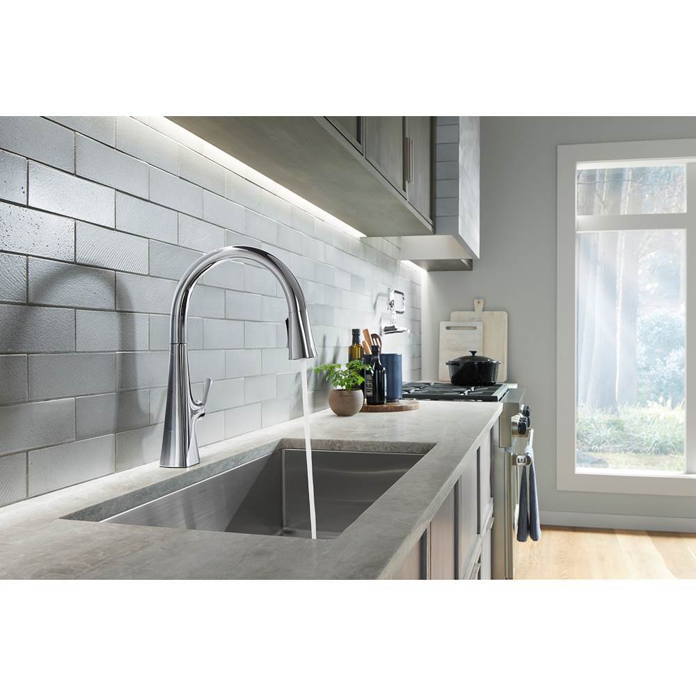 Graze Touchless pull-down kitchen sink faucet with three-function sprayhead