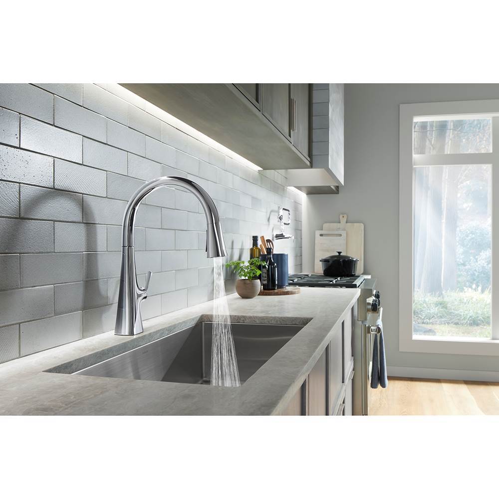 Graze Touchless pull-down kitchen sink faucet with three-function sprayhead