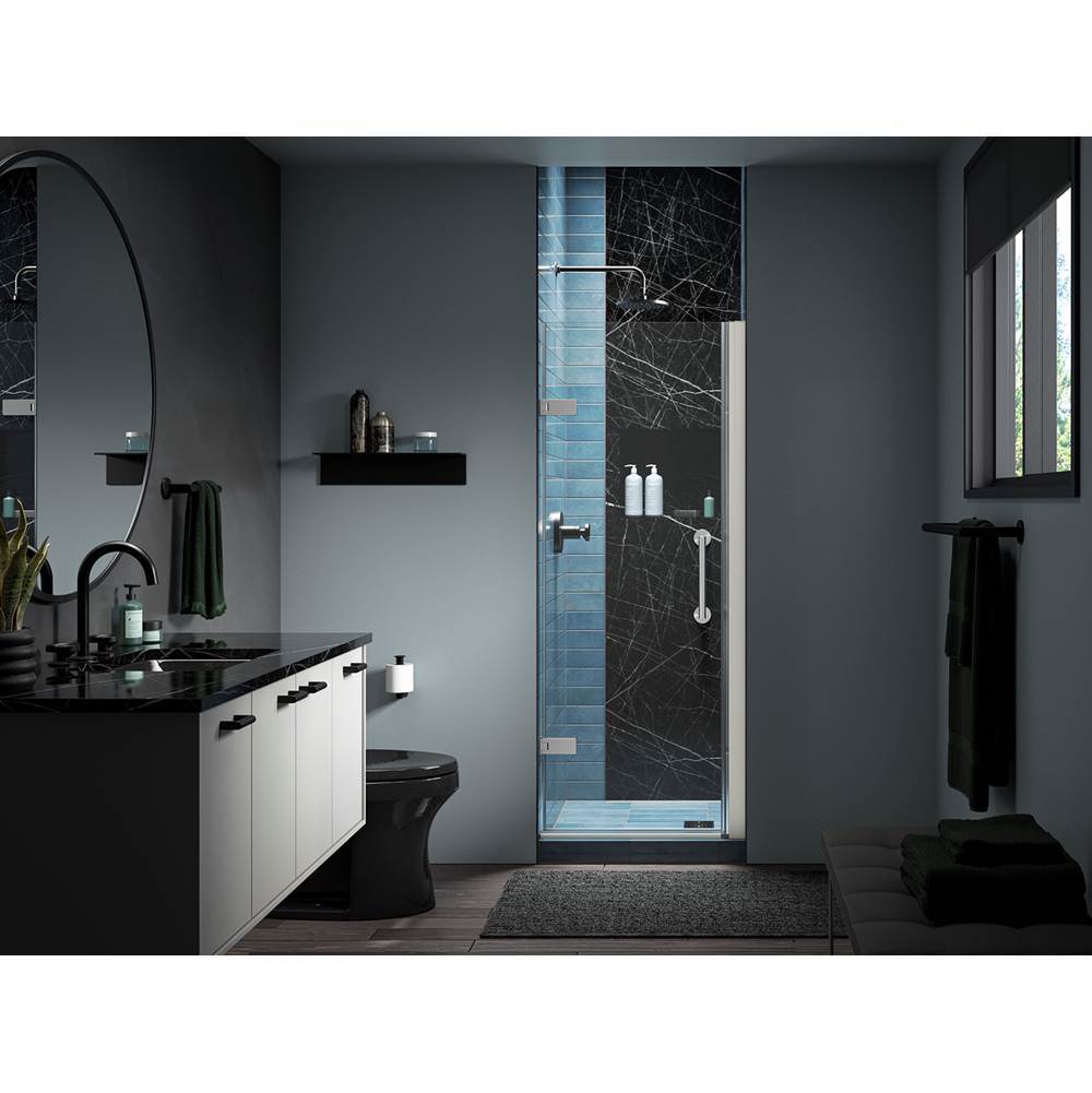 Kohler - ComponentsE Frameless pivot shower door, 71-5/8'' H x 27-5/8 - 28-3/8'' W, with 3/8'' thick Crystal Clear glass - Bright Polished Silver