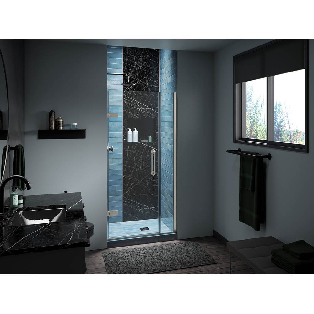 ComponentsE Frameless pivot shower door, 71-9/16'' H x 33-5/8 - 34-3/8'' W, with 3/8'' thick Crystal Clear glass