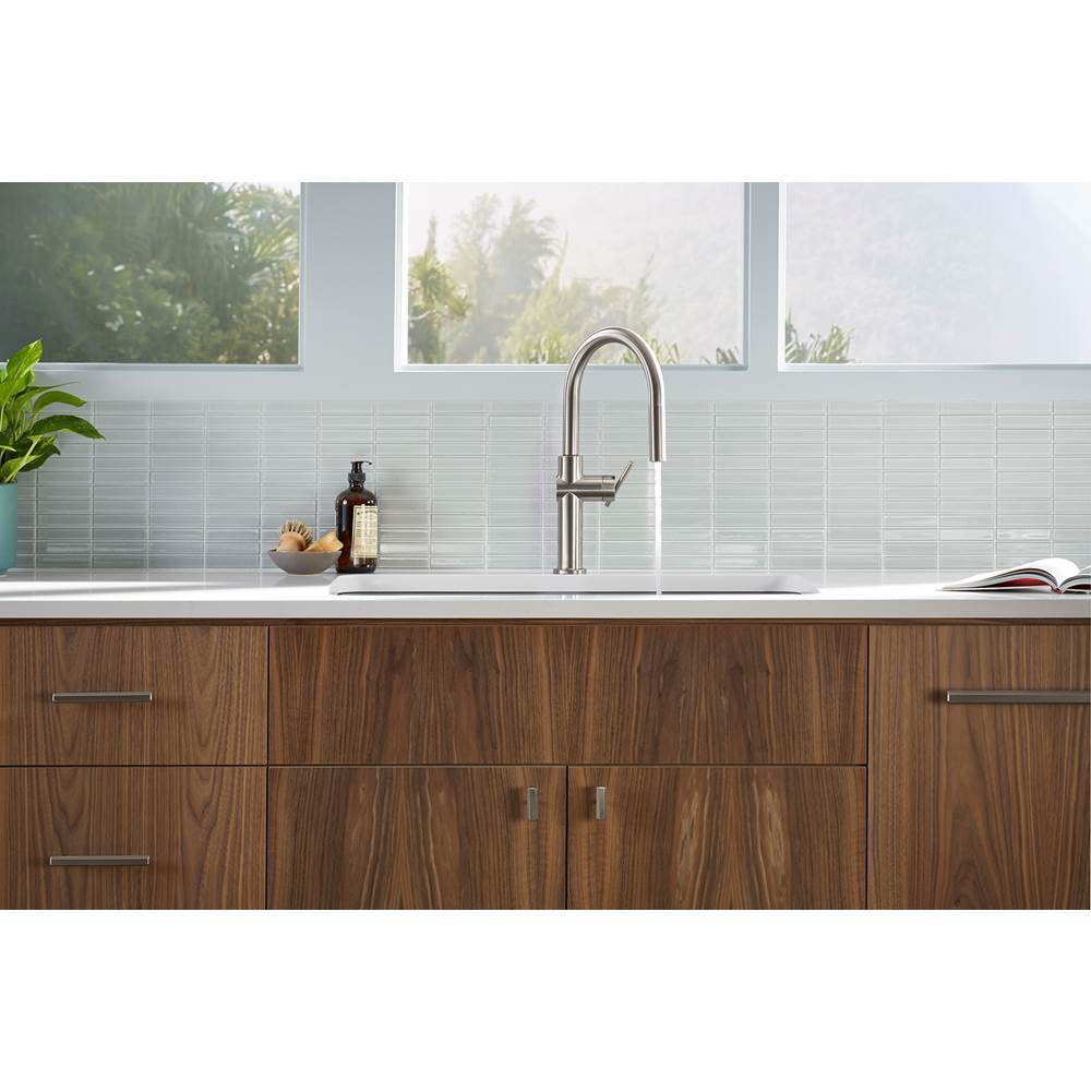 Crue Touchless pull-down kitchen sink faucet with three-function sprayhead