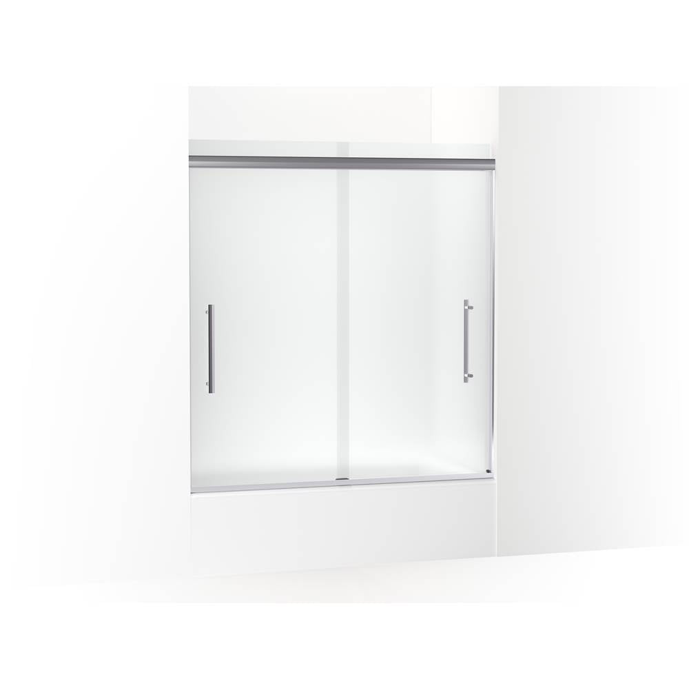 Kohler - Pleat Frameless sliding bath door, 63-9/16'' H x 54-5/8 - 59-5/8'' W, with 5/16'' thick Frosted glass - Bright Polished Silver