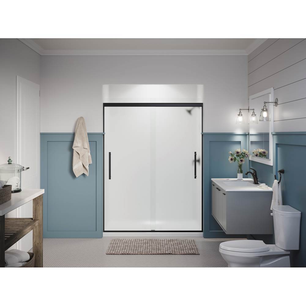 Pleat Frameless sliding shower door, 79-1/16'' H x 54-5/8 - 59-5/8'' W, with 5/16'' thick Frosted glass