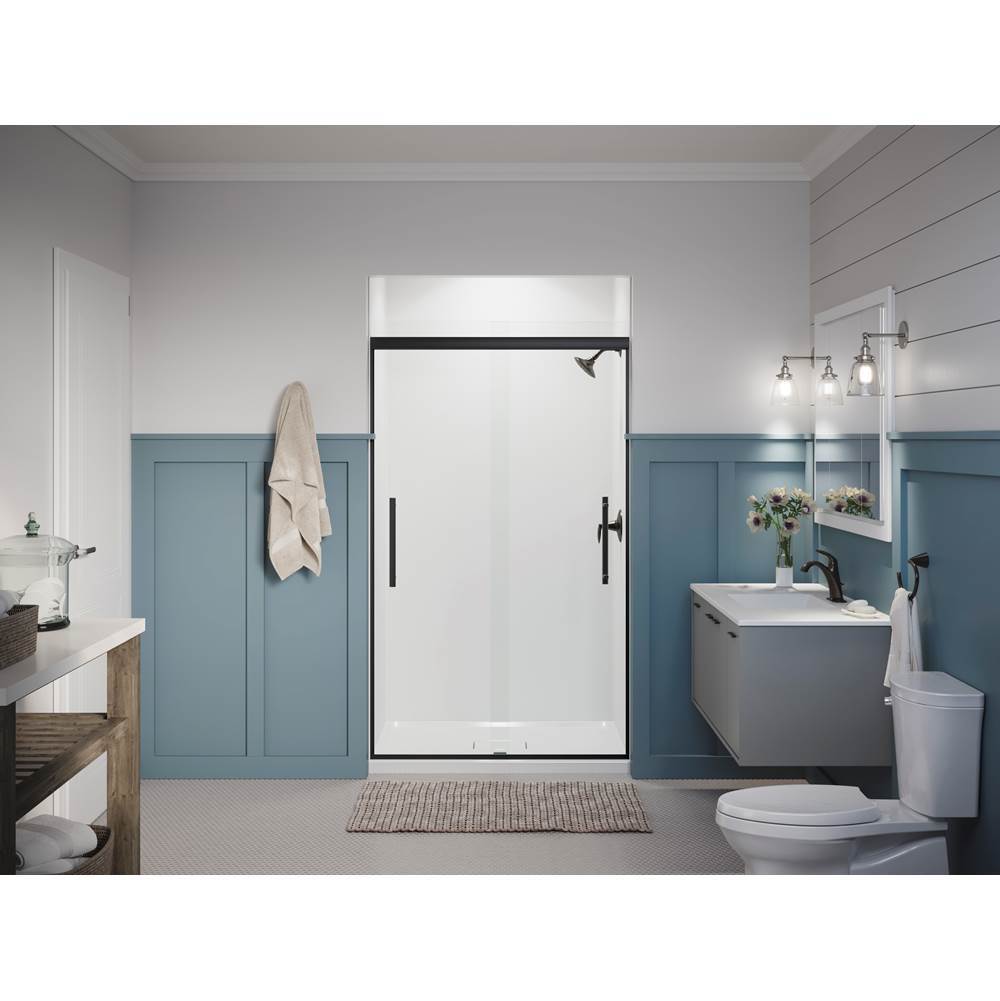 Pleat Frameless sliding shower door, 79-1/16'' H x 44-5/8 - 47-5/8'' W, with 5/16'' thick Crystal Clear glass