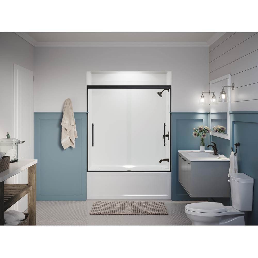 Pleat 63-9/16'' H sliding bath door with 5/16''-thick glass