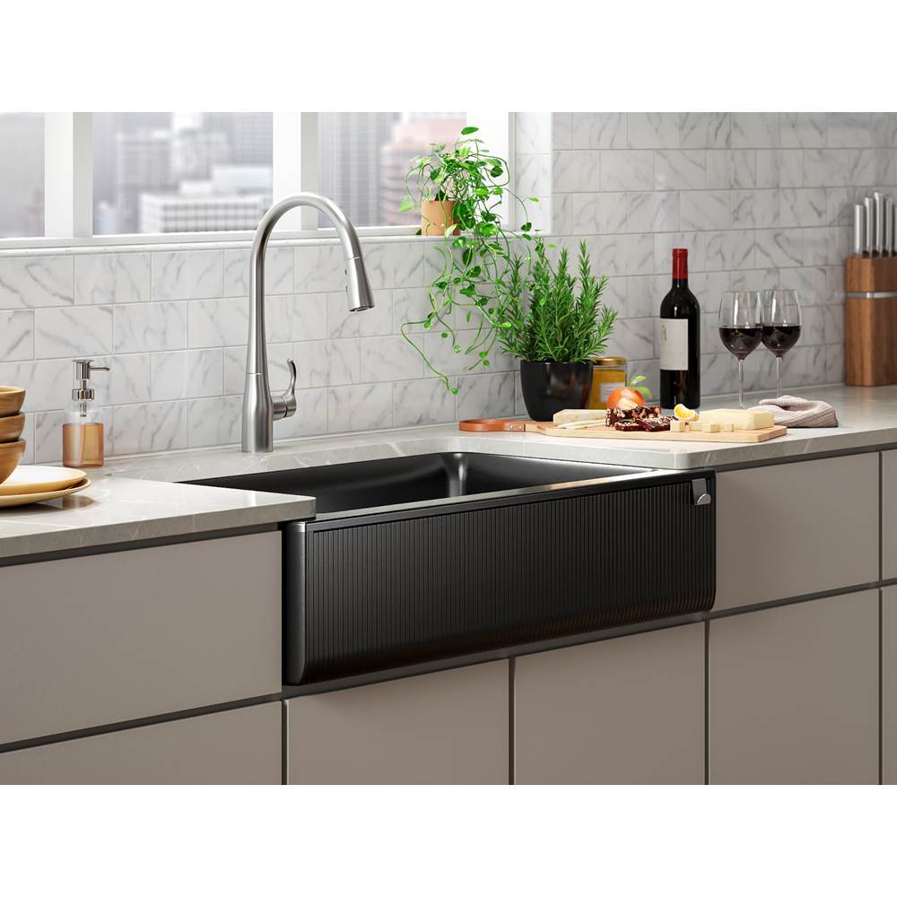 Cairn 34'' undermount single-bowl farmhouse kitchen sink with fluted design