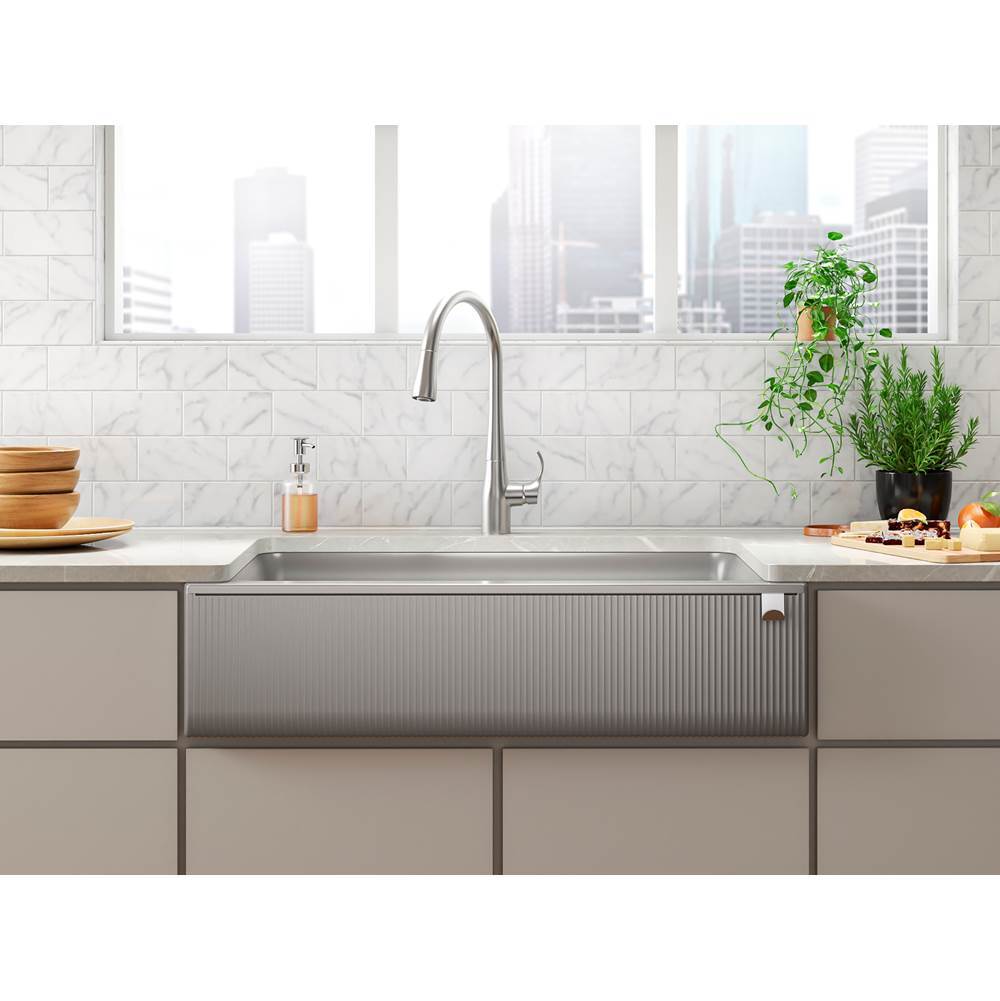 Cairn 34'' undermount single-bowl farmhouse kitchen sink with fluted design