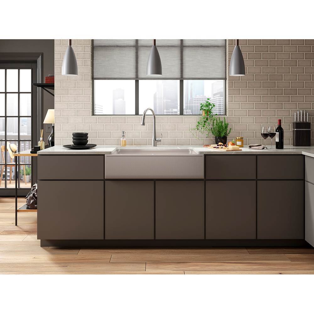 Cairn 34'' undermount single-bowl farmhouse kitchen sink with fluted design