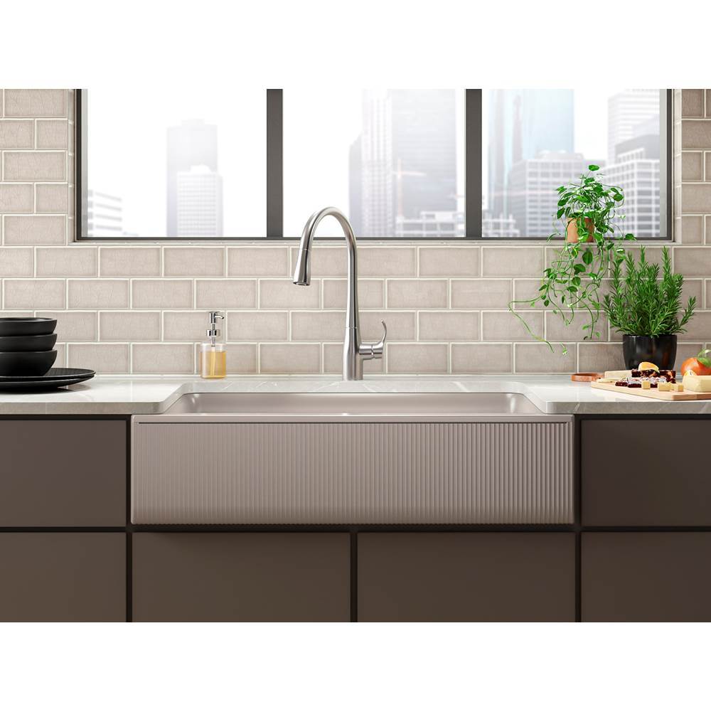 Cairn 34'' undermount single-bowl farmhouse kitchen sink with fluted design