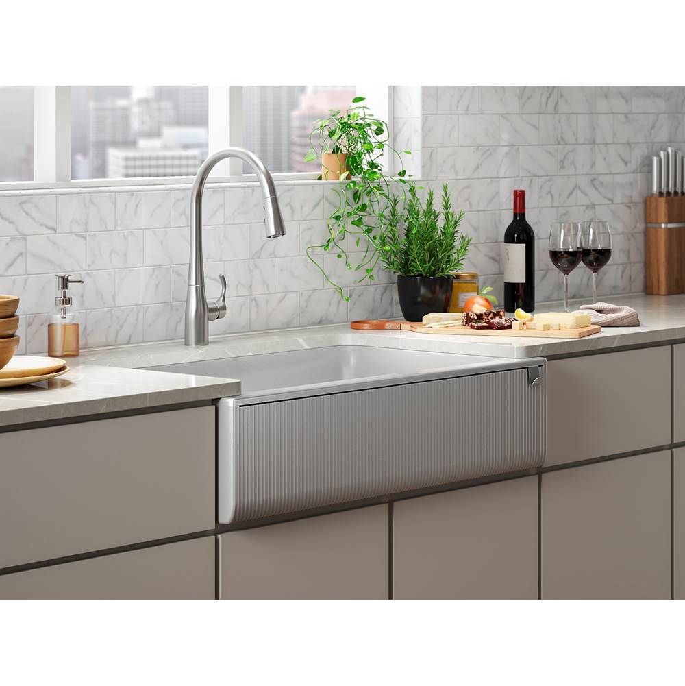 Cairn 34'' undermount single-bowl farmhouse kitchen sink with fluted design