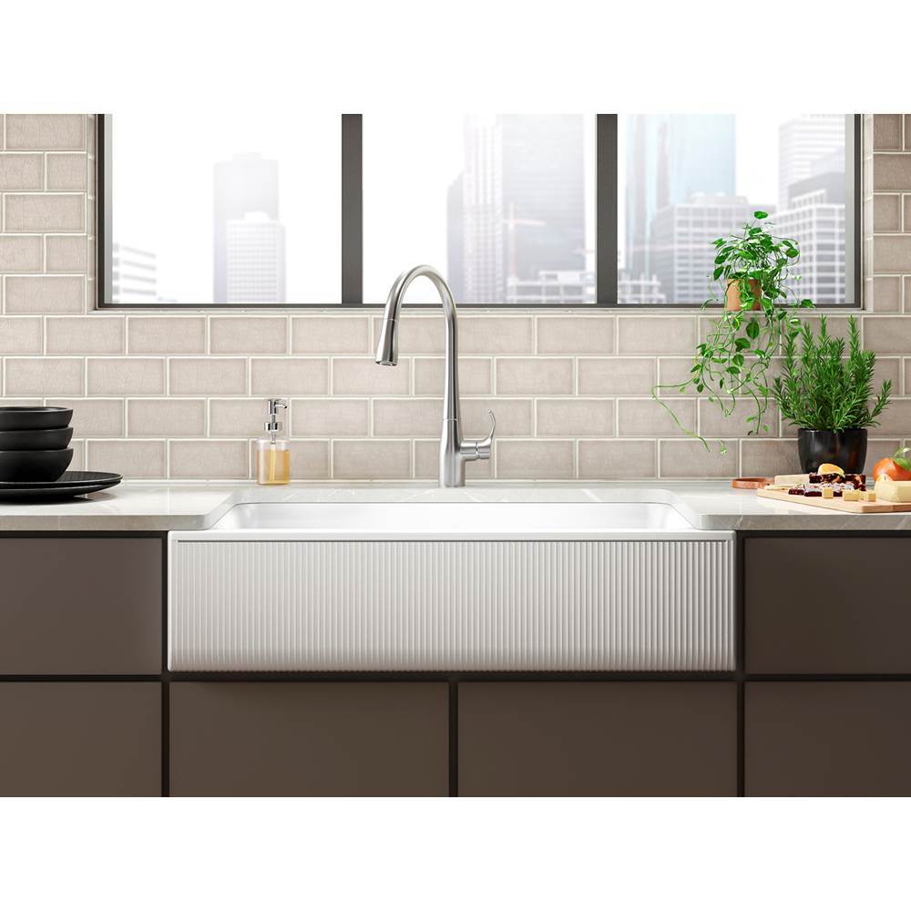 Cairn 34'' undermount single-bowl farmhouse kitchen sink with fluted design