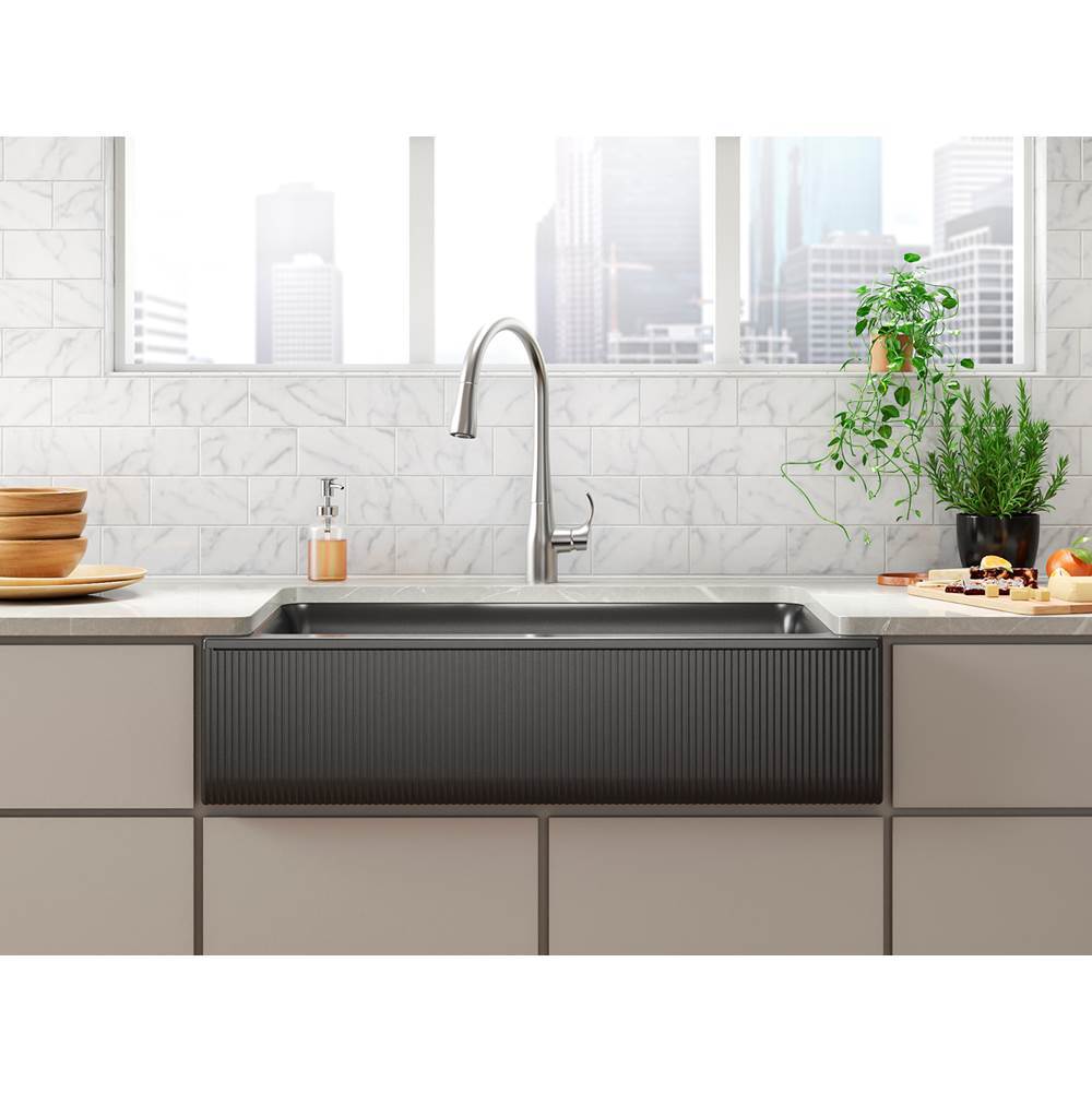 Cairn 34'' undermount single-bowl farmhouse kitchen sink with fluted design