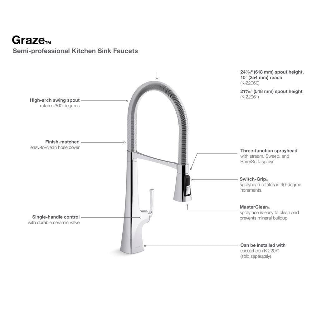 Graze Semi-professional kitchen sink faucet with three-function sprayhead