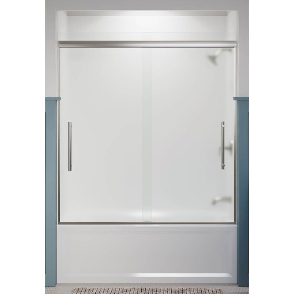 Pleat Frameless sliding bath door, 63-9/16'' H x 54-5/8 - 59-5/8'' W, with 5/16'' thick Frosted glass