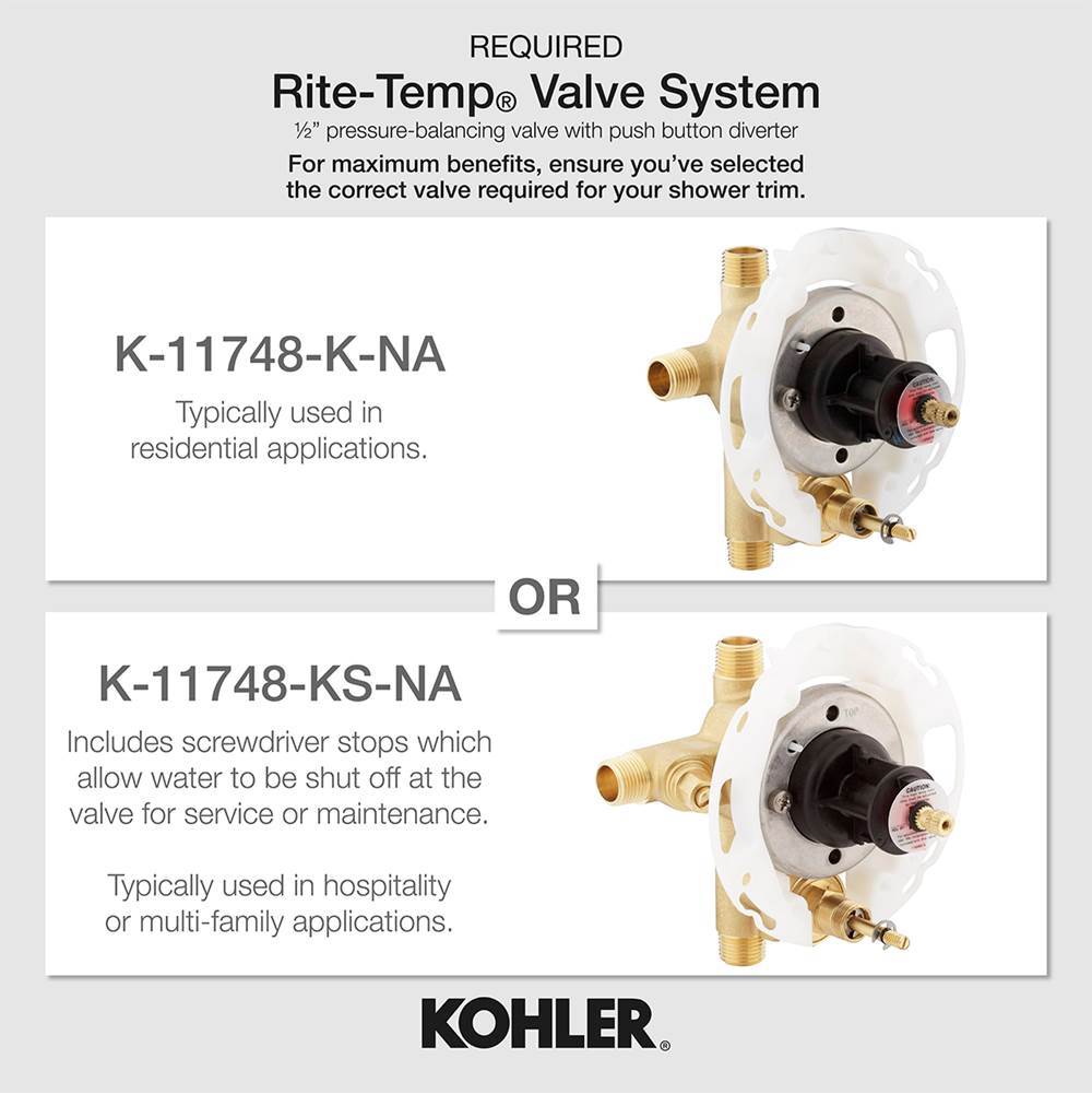 Purist Rite-Temp bath and shower trim kit with push-button diverter and lever handle, without showerhead