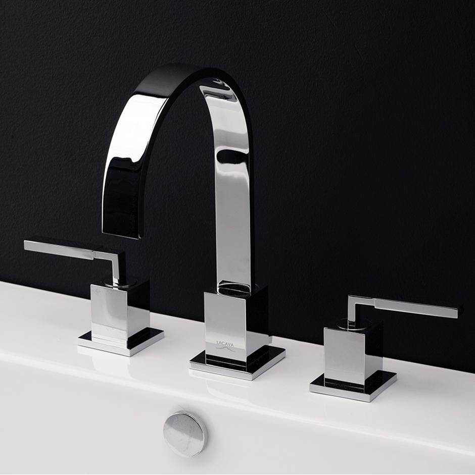 Lacava - Deck-mount three-hole faucet with an arch spout featuring natural water flow, two lever handles, pop-up deain included. - Brushed Nickel