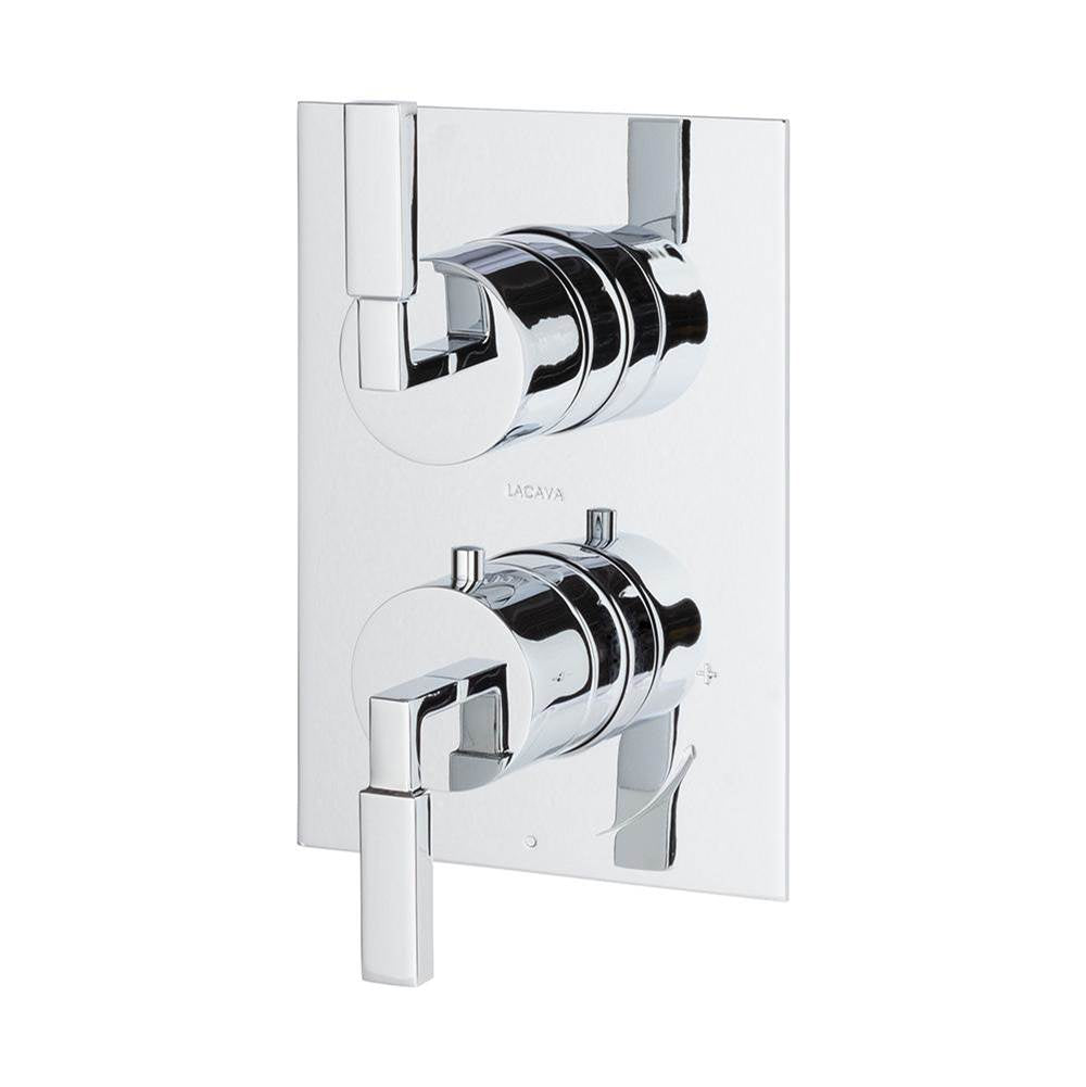 Lacava - TRIM ONLY - Thermostatic Valve w/2 way diverter + OFF, GPM 8.5 (60PSI) with rectangular back plate and 2 stacked level handles - Brushed Nickel