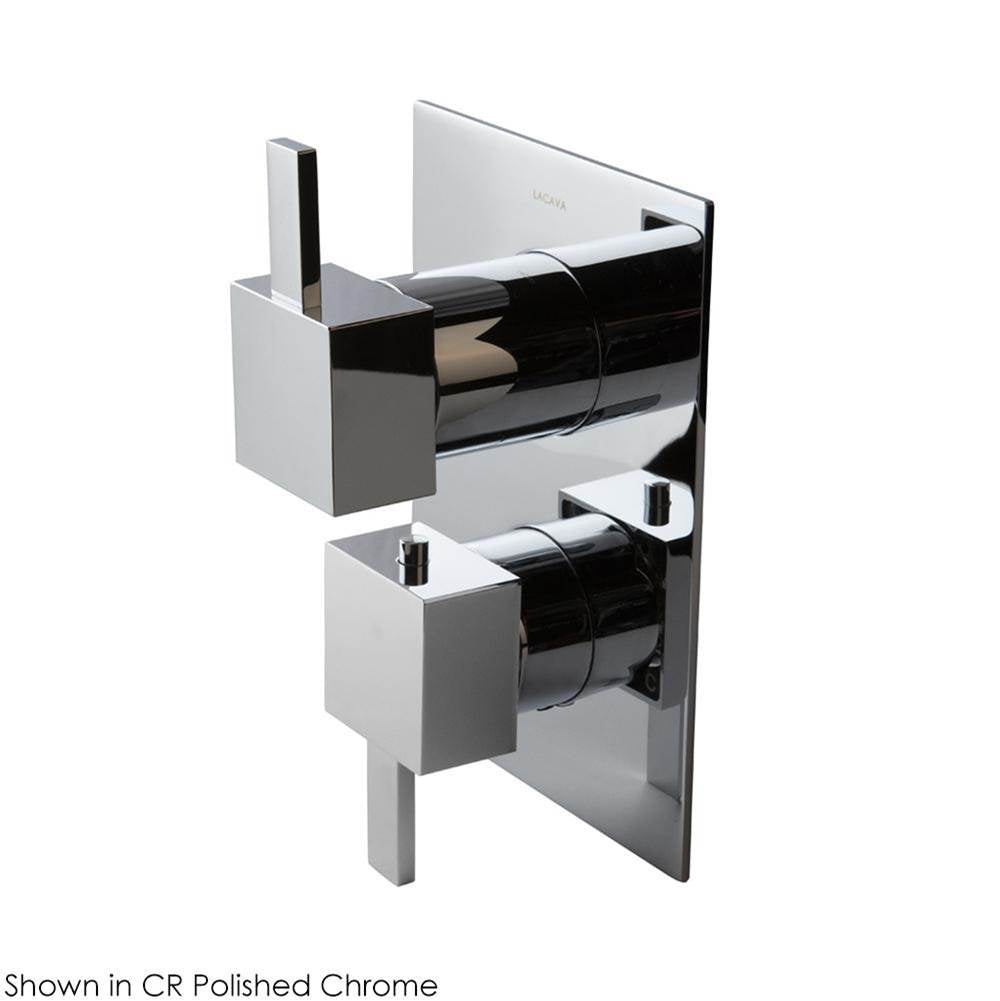 Lacava - TRIM ONLY - Thermostatic Valve w/3 way diverter + OFF, GPM 8 (60PSI) with rectangular back plate and 2 stacked square handles - Brushed Nickel