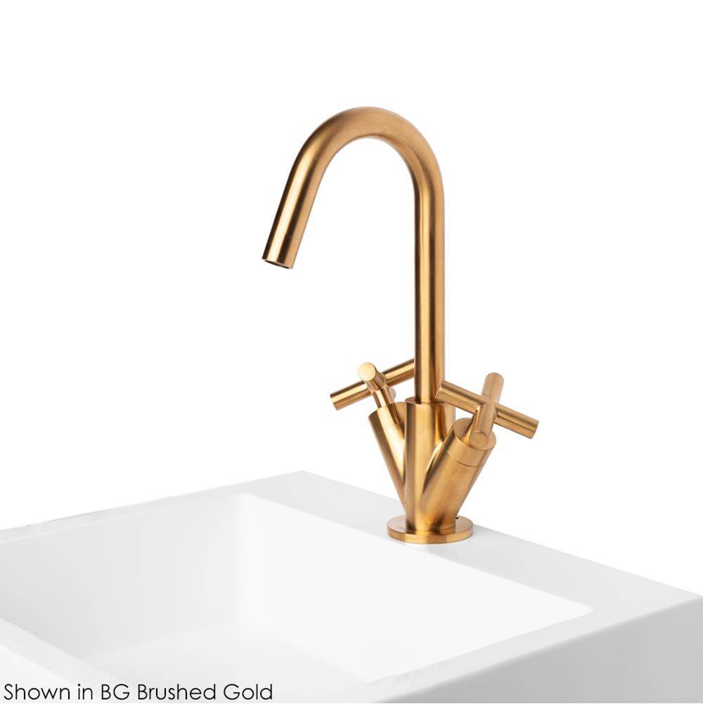 Lacava - Deck-mount single-hole faucet with a goose-neck swiveling spout, two cross handles, and a pop-up drain. - Polished Nickel