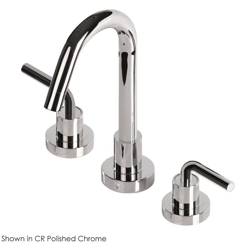 Lacava - Deck-mount three-hole faucet with a gooseneck swiveling spout, two curved lever handles, and a pop-up drain. - Polished Nickel
