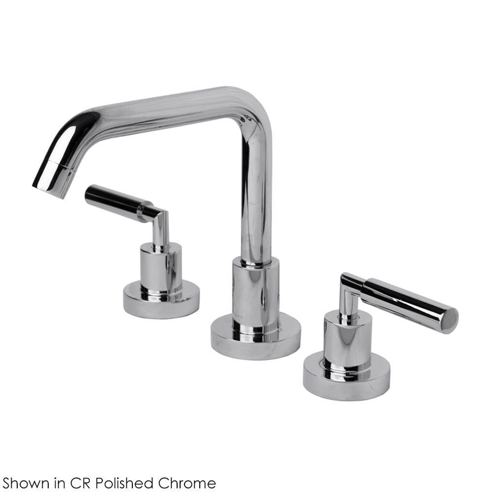 Lacava - Deck-mount three-hole faucet with a squared-gooseneck swiveling spout, two lever handles, and a pop-up drain. - Polished Nickel