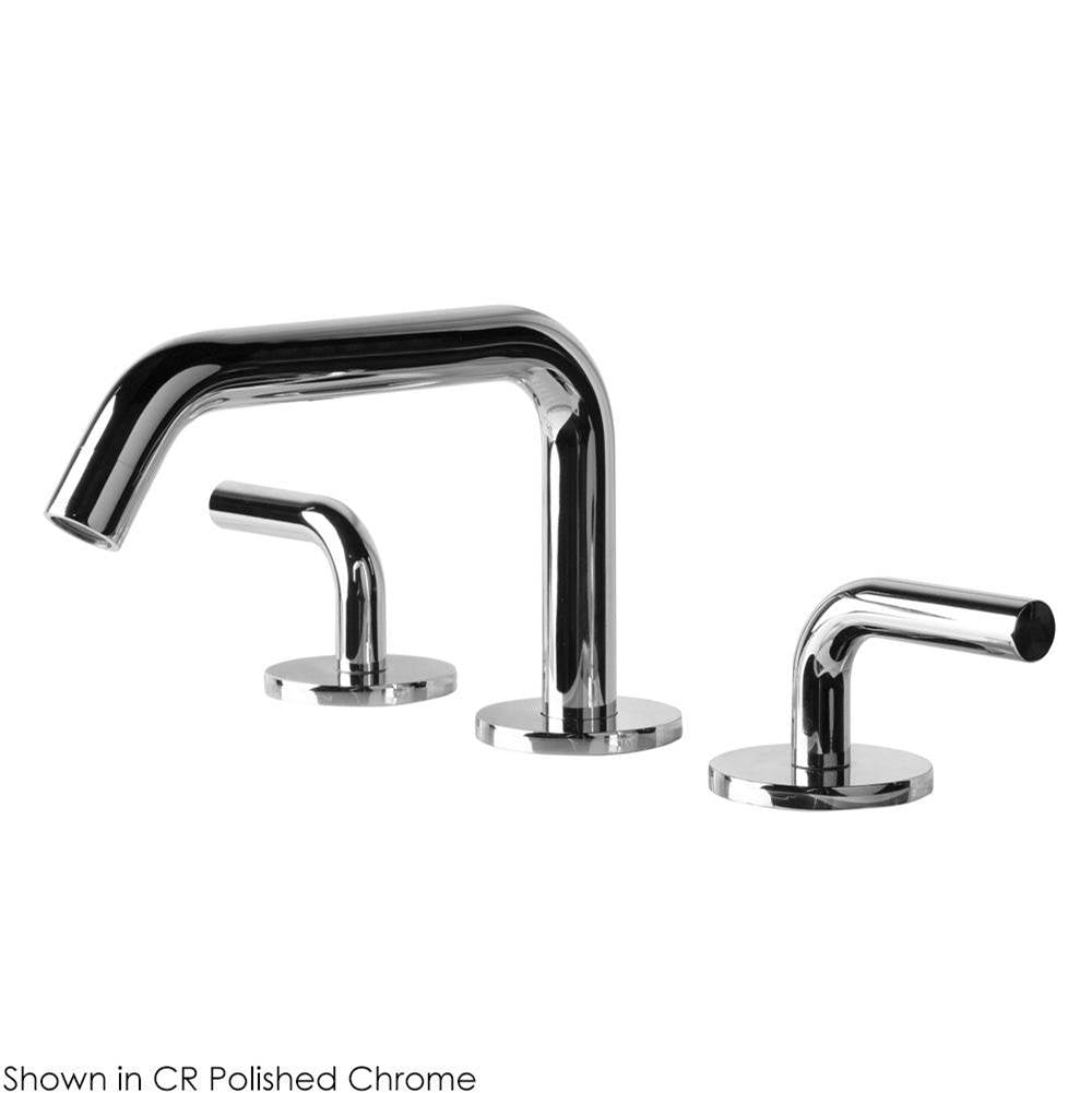 Lacava - Deck-mount three-hole faucet with a squared-gooseneck swiveling spout, and a click clack drain two curved lever handles. - Polished Nickel