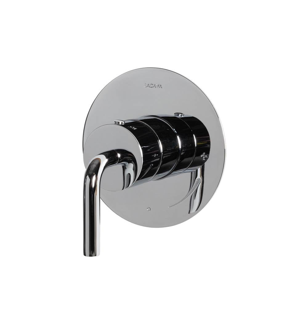 Lacava - Cigno trim - Built-in progressive pressure balancing mixer with a curved lever handle and round backplate. Water flow rate: 5.6 gpm at 43.5 psi. DIAM: 5'' - Rough-in No. VPBP sold separately - Polished Nickel