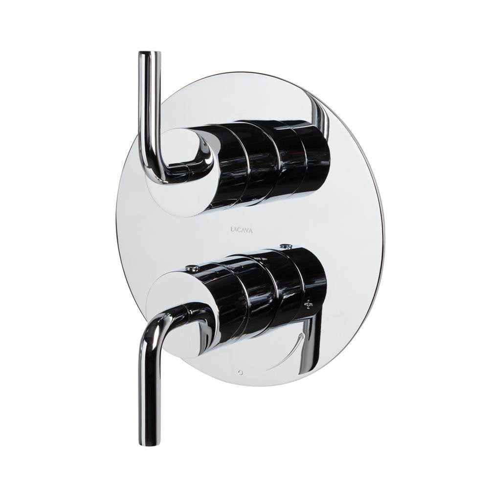 Lacava - Built-in progressive pressure balancing mixer with 2-way diverter, two curved lever handles and a rounded backplate. Water flow rate: 4.2 gpm at 43.5 psi. Rough-in No. VPBP2 sold separately. DIAM: 7-1/4'' - Polished Nickel