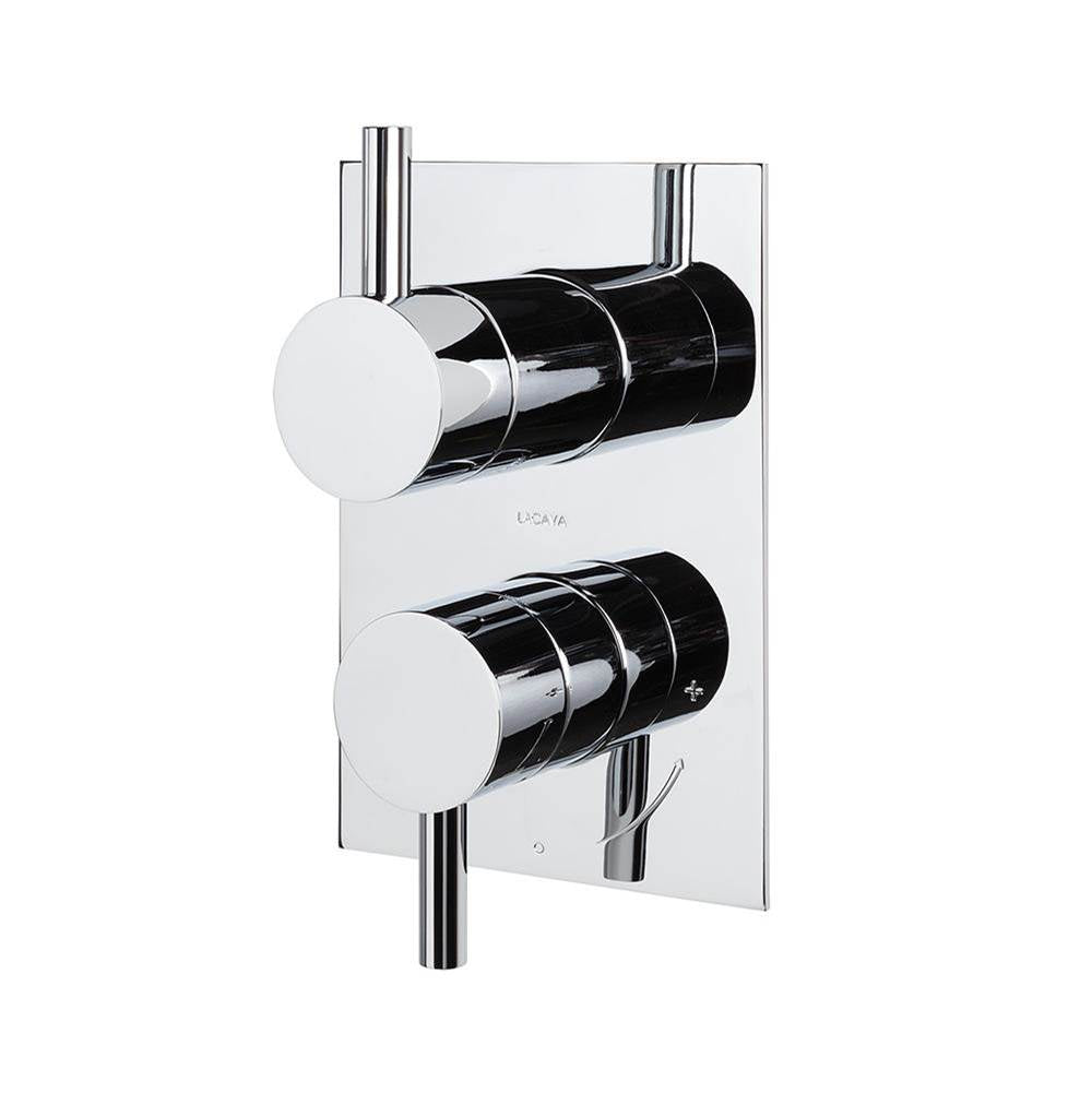 Lacava - Built-in progressive pressure balancing mixer with 3- way diverter, two lever handles and a retangular backplate. Water flow rate: 5.6 gpm at 45 psi. - Polished Nickel
